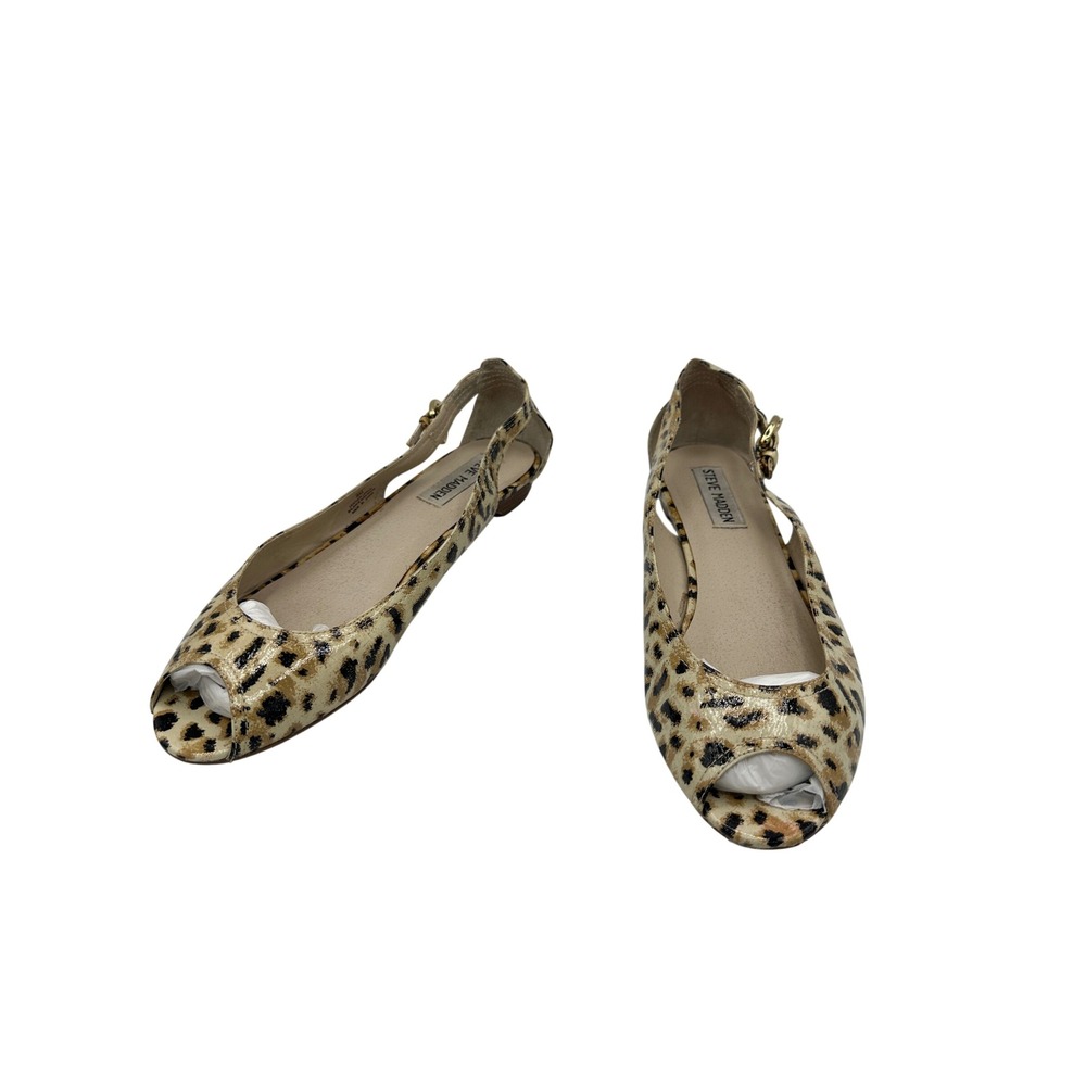 Steve Madden Spair Slingback Flats Womens 8M Tan Leopard Good Peep Toe Leather